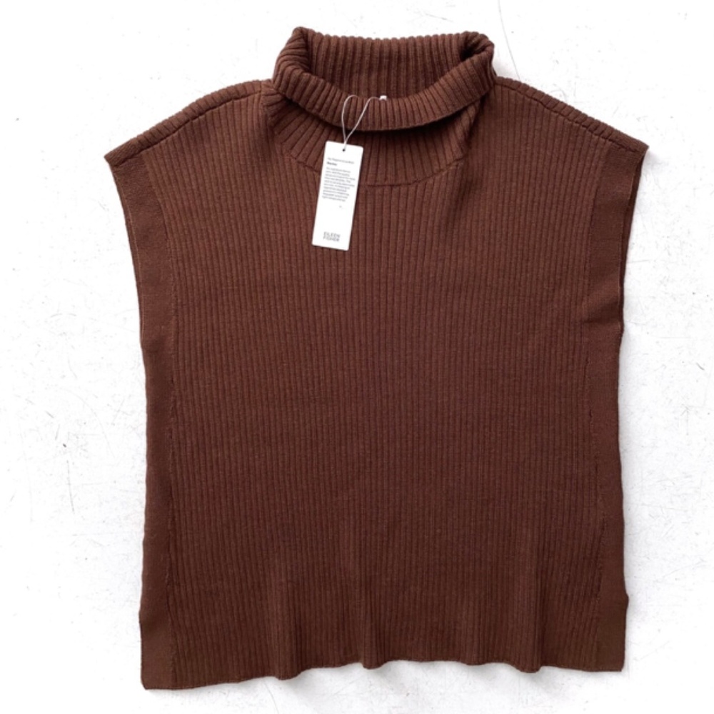 Eileen Fisher Nwt Merino Wool Turtleneck Sleeveless Ribbed Boxy Sweater Large L